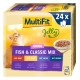 MultiFit Jelly Katzenfutterbox mit einem Junior-Fisch- und klassischen Mix mit 24 x 100g Portionen, einschließlich Geschmäckern: Rind, Huhn, Lachs und Hering.