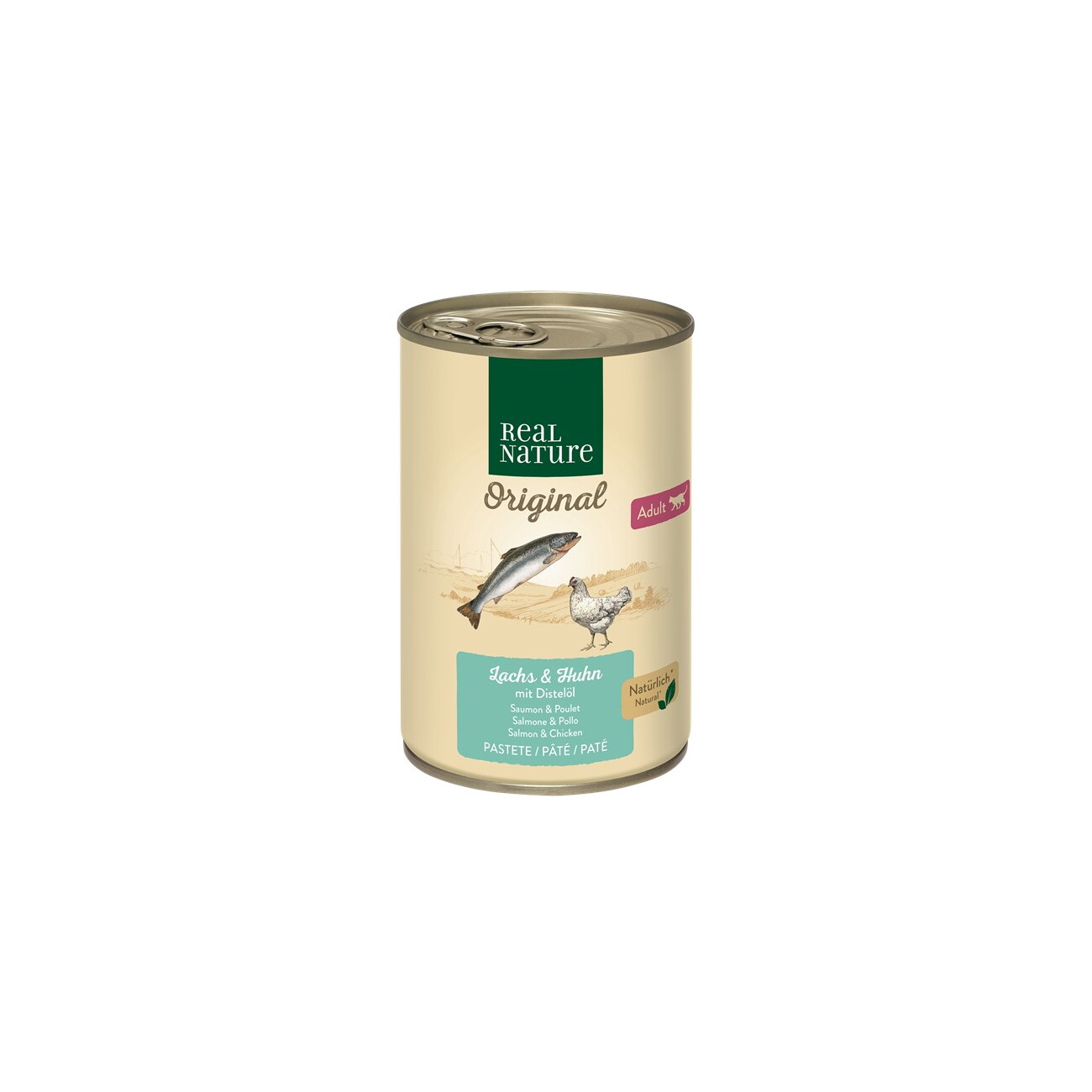 REAL NATURE Original Nassfutter Katze, Adult, Lachs und Huhn mit Distelöl 6x400 g