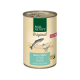 Dosen-Haustierfutter mit der Aufschrift "Real Nature Original" für Erwachsene, mit Lachs und Huhn und einer Illustration von Fisch und Huhn.