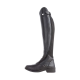Schwarze Reitstiefel mit hohem Schaft, seitlichem Reißverschluss und runder Zehenform, vor einem weißen Hintergrund präsentiert.
