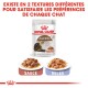 Emballage de nourriture pour chats Royal Canin Ageing 12+ avec deux bols de nourriture : l'un avec de la sauce étiquetée "SAUCE" et l'autre avec de la gelée étiquetée "GELÉE."
