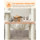 Zwei Katzen entspannen sich in einer stabilen Hängematte auf einem Katzenbaum. Text: "Gut gestützte Hängematte - Stabil und sicher, bis zu 20 kg."