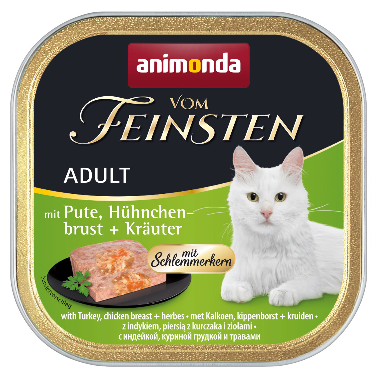 animonda Vom Feinsten Nassfutter Katze, Adult, mit Schlemmerkern Pute, Hühnchenbrust und Kräuter 32x100 g