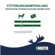 Fütterungstabelle 'Fütterungsempfehlung' — Tagesration für erwachsene Hunde; kg <3/5, 5–10/8, 10–25/15, 25–45/20. BOZITA-Logo.