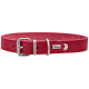Rotes Leder-Hundehalsband mit einer silbernen Schnalle und einem kleinen Metallschild mit dem Markennamen "HUNTER."