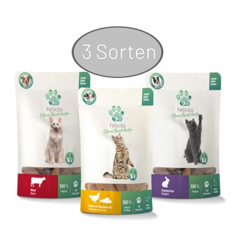 Fellicita Katzensnacks 3x50g Mixpaket Fellonis Fleischstreifen, 3 Sorten