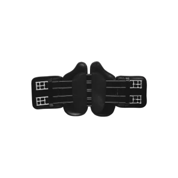 Schwarzes Haustiergeschirr mit verstellbaren Riemen und Metall-Schnallen, entworfen für Komfort und Sicherheit.