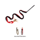 Jouet baguette pour chat : long serpent en peluche noir et rouge avec tête à plumes et yeux mobiles sur fond blanc « Assorted Characters »