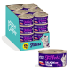 Edgard Cooper Fillets cat food display (24x70g) and single can — Salmon & Tuna, purple label with cat illustration.