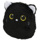 Black plush cat toy with yellow eyes, white nose, and whiskers, from an online pet store.