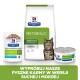 Karma weterynaryjna Hill's Prescription Diet Metabolic dla kotów, prezentująca suchą karmę, puszkę i saszetkę z polskim tekstem i obrazem kota.