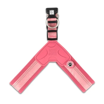 Rosa Max & Molly Urban Paws Hundegeschirr mit schwarzer Schnalle und Metall-D-Ring, mit Pfotenabdruck-Knopf und reflektierenden Nähten.