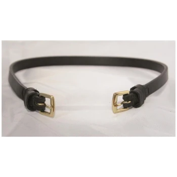 Ein schwarzes Leder-Haustierhalsband mit goldenen Schnallen, auf einem hellen Hintergrund präsentiert.