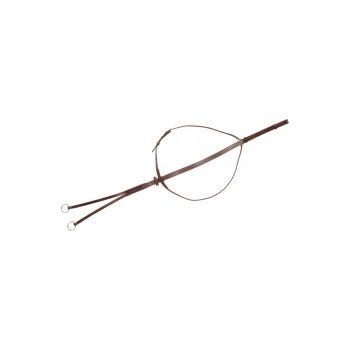 Braunes Leder-Hundegeschirr mit silbernen Metallringen, vor einem weißen Hintergrund präsentiert.