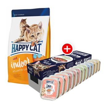 Happy Cat Adult Indoor Atlantik-Lachs Mischfütterungs-Set