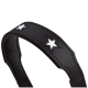 Schwarzes Leder-Hundehalsband mit weißen Sternverzierungen und detaillierten Nähten.