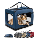 Tragbare Haustierbox in Marineblau mit Netzfenstern und weichem Innenraum, präsentiert mit Optionen in Schwarz, Grau, Beige und Rot.
