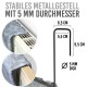 Bild eines stabilen Metallrahmens mit einem Durchmesser von 5 mm, mit den Maßen 6,5 cm, 5,5 cm und 9,5 cm, und einem grauen Stoffbezug.