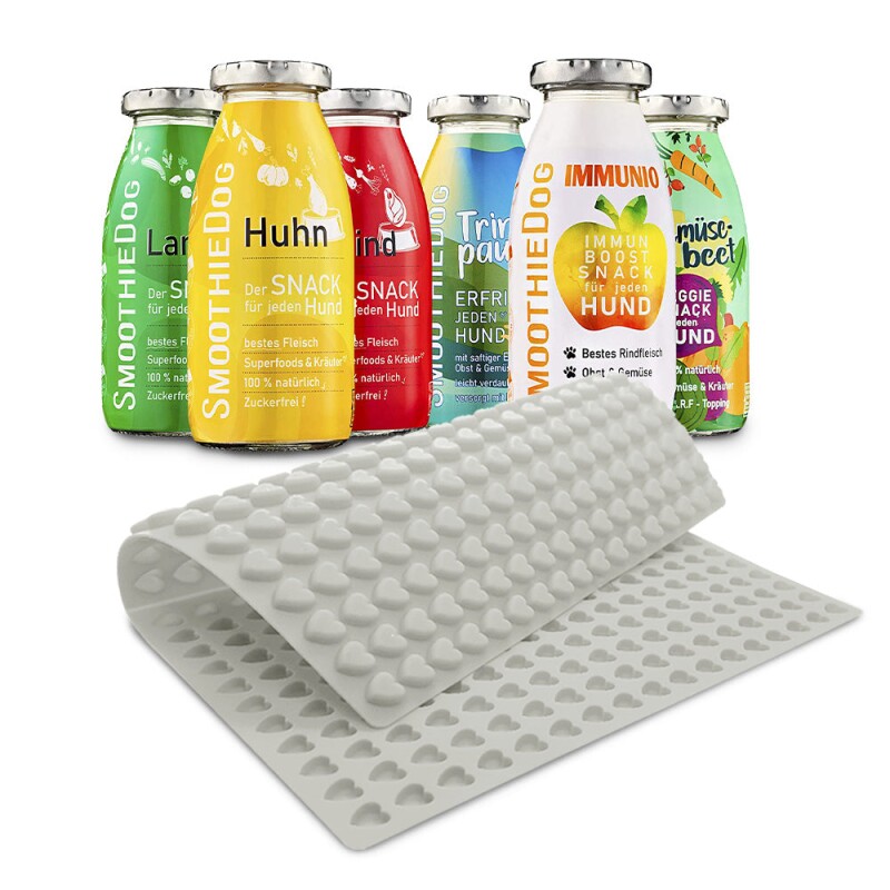SmoothieDog 6er Pack Mix 6x 250ml + Trixie Backmatte Grau