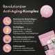 Rosa Haustierergänzungspaket mit der Aufschrift "Pawse Aging Collagen" mit Hundebild und deutschem Text, der Anti-Aging-Kollagen-Inhaltsstoffe beschreibt.