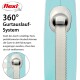 Flexi 360° Gurtlauf-System für Haustierleinen, mit einem hellblauen Design und einer Nahaufnahme des einziehbaren Gurtsystems.