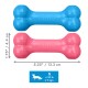 Blauwe en roze KONG kleine hondbeentjes, 5,25 x 1,75 in, gemarkeerd 'KONG' en 'S ≤20 lb ≤9 kg'.