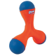 Orangen-blaues Chuckit! Tri-Bumper Hundespielzeug mit drei blauen Gummistücken und Stoffmitte.