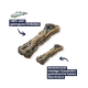 Getrocknete Fischleckerlis in Form von Sticks, beschriftet mit '100% wild gefangener Kabeljau' und 'Schonend bei niedriger Temperatur getrocknet für besten Geschmack.'