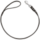 Schwarze Lederhundeleine mit einem Metallclip, ausgestattet mit einem Schlaufenhandgriff für einfachen Halt.