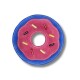 Buntes Plüsch-Hundespielzeug in Form eines Donuts, mit einem Design aus rosa Zuckerguss und bunten Streuseln sowie einem blauen äußeren Rand.