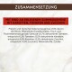 Tierfutteretikett auf Deutsch: Überschrift 'ZUSAMMENSETZUNG'; rotes Banner 'MIT RIND... KAROTTEN, TOMATEN UND ZUCCHINI', Zutatenangaben