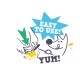 Eine Cartoon-Illustration, die eine Hand zeigt, die einen Leckerli-Spender für Haustiere benutzt, mit einem glücklichen Hund, begleitet von dem Text 'EASY TO USE!' und 'YUM!'