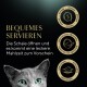 Nahaufnahme des Gesichts einer grauen Katze mit leuchtend grünen Augen, neben einem Text, der die einfache Portionierung von Haustierfutter bewirbt, mit Symbolen zum Öffnen und Servieren.