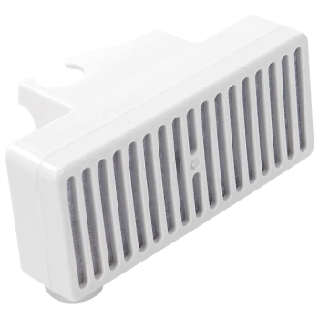 White pet grooming tool with a vented design, ideal for removing loose fur and debris from pets.