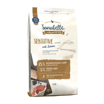 Sanabelle Sensitive Katzenfutterbeutel, 20 kg, mit Lamm als Hauptzutat, mit 25% Geflügelfleisch & Lamm und 5% frischer Leber.