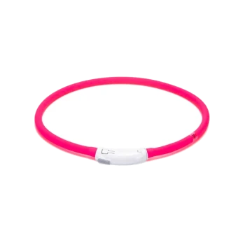 Heller pinkfarbener Haustierhalsband mit einem weißen Verschluss, entworfen für Sichtbarkeit und Komfort.