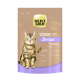 Verpackung für Katzenfutter mit einer getigerten Katze, beschriftet mit "SELECT GOLD SENIOR Sterilised", geeignet für Katzen über 9 Jahre, mit Huhn und Reis.