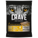 Sac de nourriture pour chiens avec le visage d'un loup, étiqueté "CRAVE - Satisfy Their Nature," avec des détails sur la teneur élevée en protéines et les ingrédients naturels.