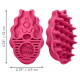 Rosa KONG Zoom Groom-Fellbürste, Vorderseite in Hundeform mit Prägung KONG und ZOOM GROOM, stachelige Rückseite, gezeigt mit den Maßen 4,75 x 2,75 Zoll.
