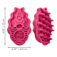 Rosa KONG Zoom Groom-Fellbürste, Vorderseite in Hundeform mit Prägung KONG und ZOOM GROOM, stachelige Rückseite, gezeigt mit den Maßen 4,75 x 2,75 Zoll.
