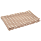 Couverture pour animaux de compagnie beige pliée avec des pois blancs, texture douce, adaptée pour garder les animaux au chaud et confortables.
