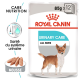 Nourriture pour chien Royal Canin Urinary Care, 85g x 12, présentant une illustration de chien marron, promouvant la santé urinaire pour toutes les tailles.