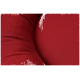 Nahaufnahme eines plüschigen roten Haustierbettes mit einer strukturierten Stoffoberfläche, das sein weiches und gemütliches Design zeigt.