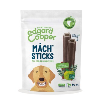 Bâtonnets Edgard & Cooper Mâch' Sticks pomme, eucalyptus pour chien - pour les grands chiens (dès 25 kg, 21 sticks)