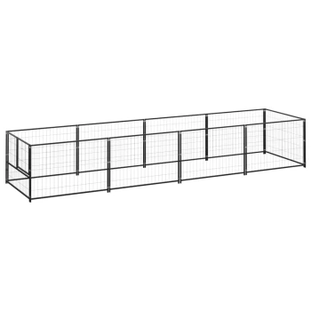 Hundezwinger Stahl schwarz 4 m, 1 m, 70 cm Schwarzer Metall-Haustierspielplatz mit mehreren Paneelen, entworfen für den Innen- oder Außenbereich, bietet einen sicheren Raum für Haustiere.