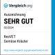Auszeichnung von Vergleich.org für ReaVET Gemüse Kräuter, bewertet mit 'SEHR GUT' für 02/2024.