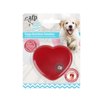 AFP Little Buddy Puppy Heartbeat Simulator Pack: rotes herzförmiges Herzschlagspielzeug mit Ein-/Ausschalter und Bild eines lächelnden Welpen
