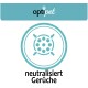 Logo von opti pet mit einem kreisförmigen Symbol, das Partikel und Pfeile darstellt, begleitet von dem Text 'neutralisiert Gerüche'.