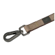 A durable pet leash featuring a sturdy metal clip and a tan fabric strap with a dark brown edge, labeled "MORE."