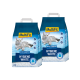 Zwei Beutel MultiFit Hygiene White Katzenstreu, mit einer grauen Katze auf der Vorderseite, mit der Aufschrift "Nicht Klumpend" und "20l."